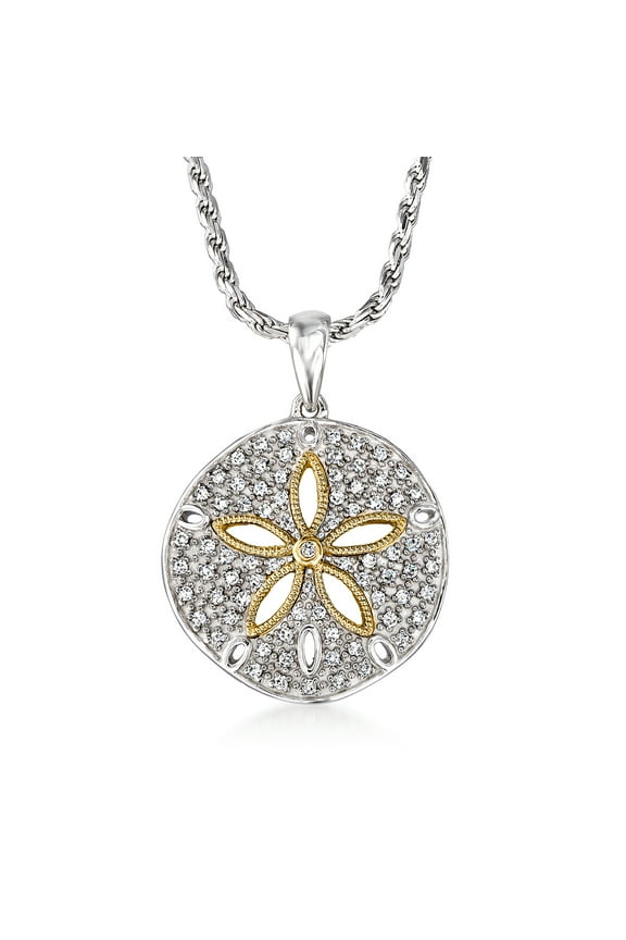 0.20 ct. t.w. Diamond Sand Dollar Pendant Necklace in Sterling Silver and 14kt Yellow Gold, Women's, Adult