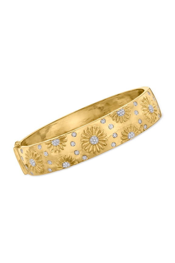 0.20 ct. t.w. Diamond Sunflower Bangle Bracelet in 18kt Gold Over Sterling, Women's, Adult