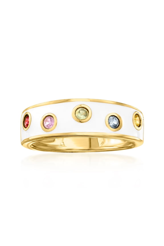 0.20 ct. t.w. Multicolored Sapphire and White Enamel Ring in 18kt Gold Over Sterling, Women's, Adult