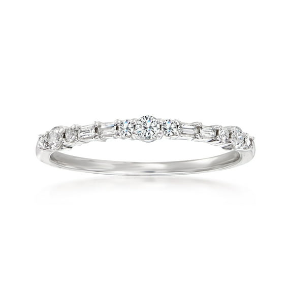 Ross-Simons 0.20 ct. t.w. Round and Baguette Diamond Ring in 14kt White Gold, Women's, Adult