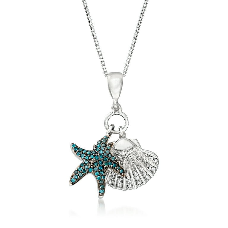 ★ROSEMONT★ SILVER Necklace RC0240 Ross-Simons 0.24 ct. t.w. Blue and White Diamond Sea Life