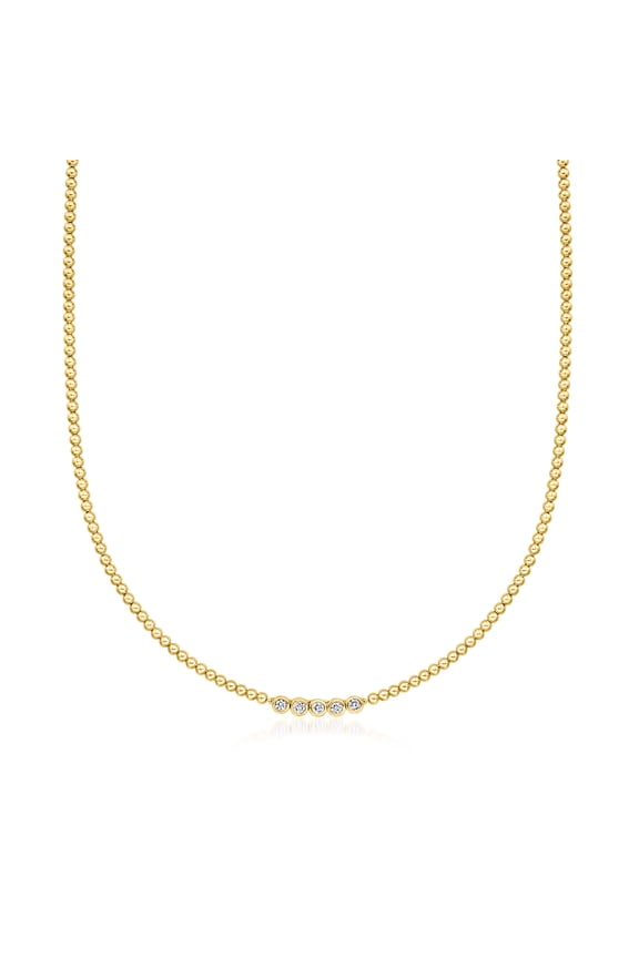 0.25 ct. t.w. Bezel-Set Lab-Grown Diamond and 18kt Gold Over Sterling Beaded Necklace, Women's, Adult