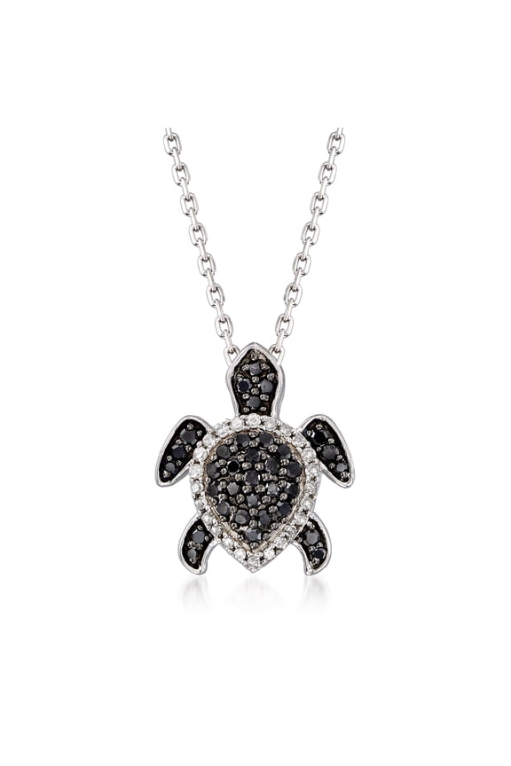 0.25 ct. t.w. Black and White Diamond Turtle Pendant Necklace in Sterling Silver, Women's, Adult