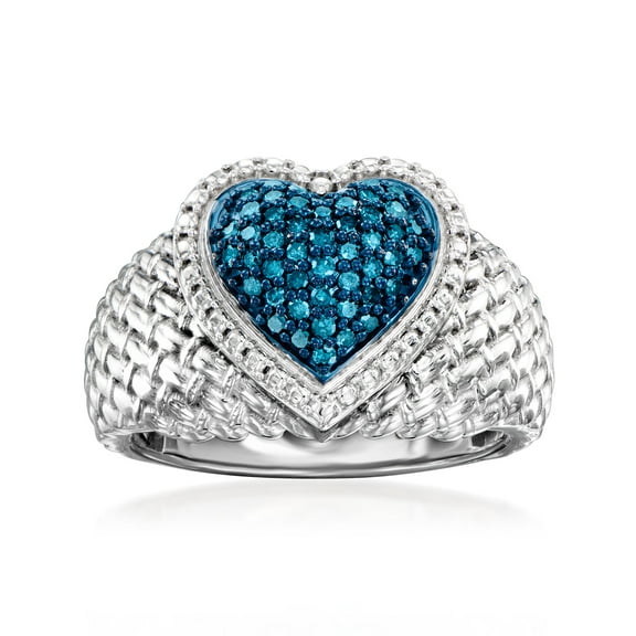 Ross-Simons 0.25 ct. t.w. Blue Diamond Heart Ring in Sterling Silver, Women's, Adult