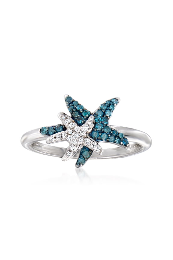 0.25 ct. t.w. Blue and White Diamond Starfish Ring in Sterling Silver, Women's, Adult