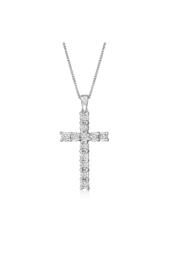 0.25 ct. t.w. Diamond Cross Pendant Necklace in Sterling Silver, Women's, Adult