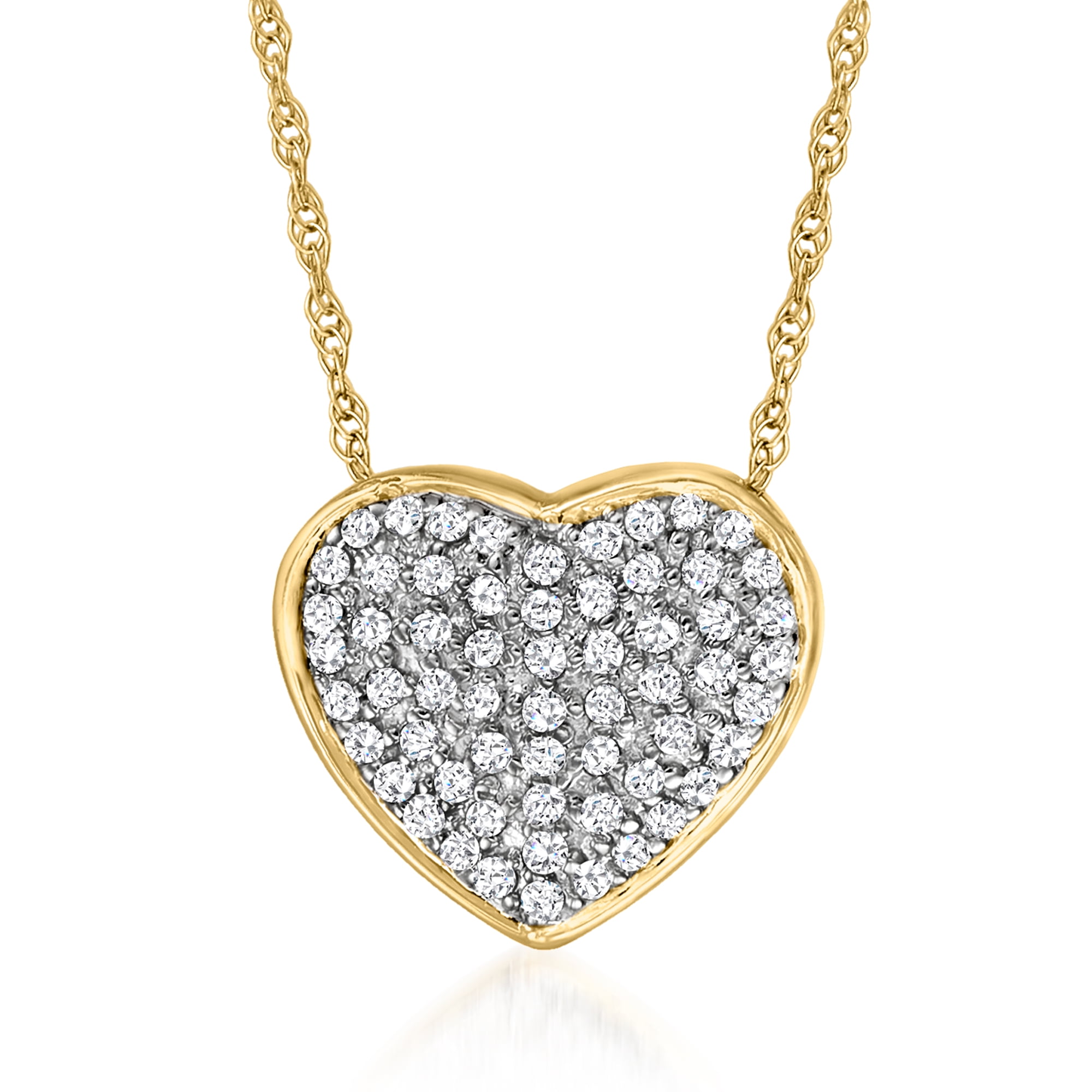 Ross-Simons 0.25 ct. t.w. Diamond Heart Pendant Necklace in 14kt Yellow  Gold for Female, Adult