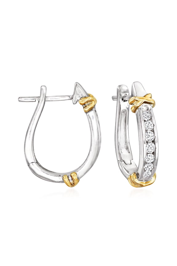 0.25 ct. t.w. Diamond Hoop Earrings in Sterling Silver With 14kt Yellow Gold, Women's, Adult