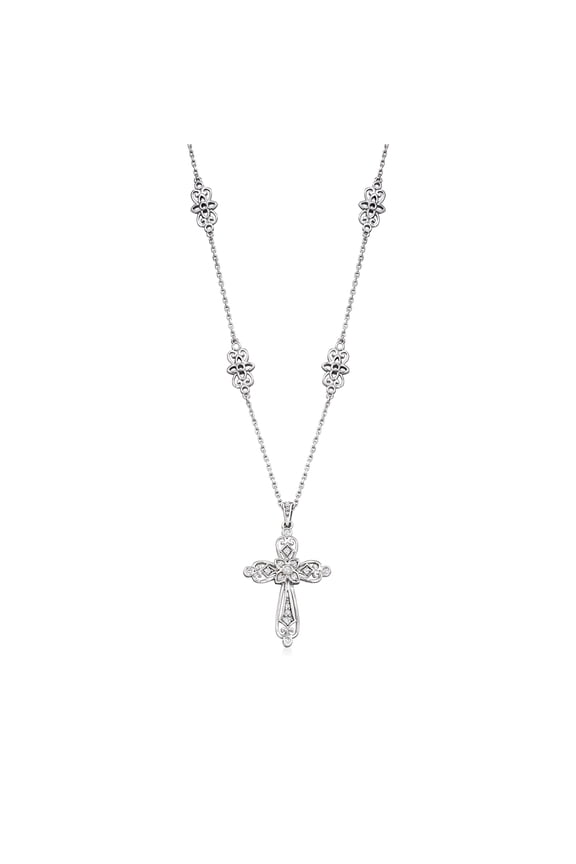 0.25 ct. t.w. Diamond Openwork Cross Pendant Necklace in Sterling Silver, Women's, Adult