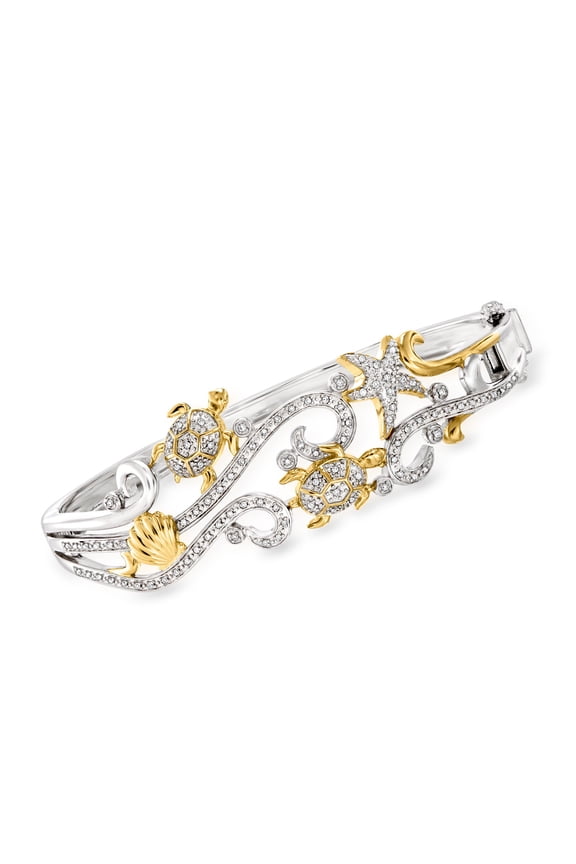 0.25 ct. t.w. Diamond Sea Life Bangle Bracelet in 2-Tone Sterling Silver, Women's, Adult