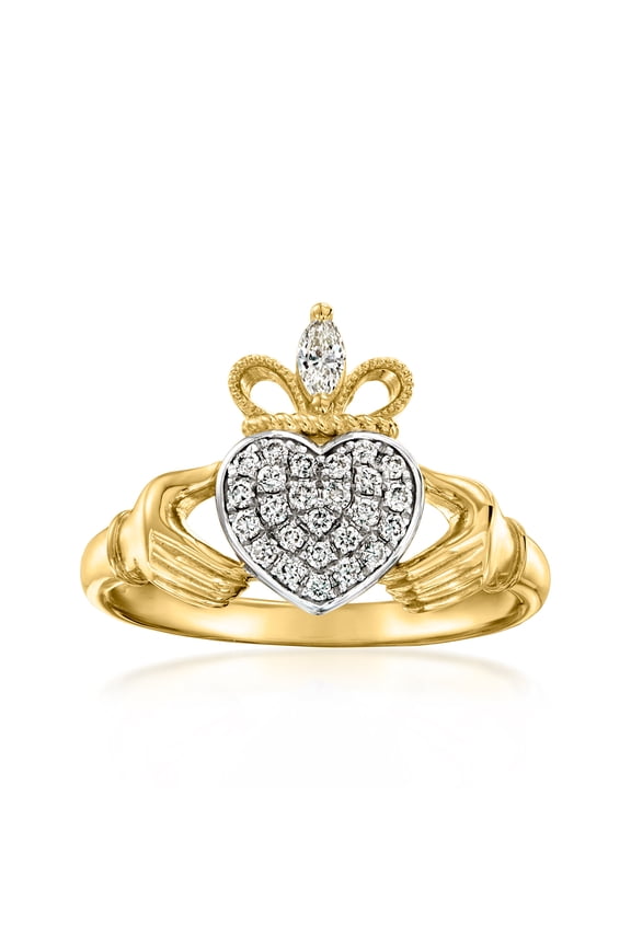 0.25 ct. t.w. Lab-Grown Diamond Claddagh Ring in 18kt Gold Over Sterling and Sterling Silver, Women's, Adult