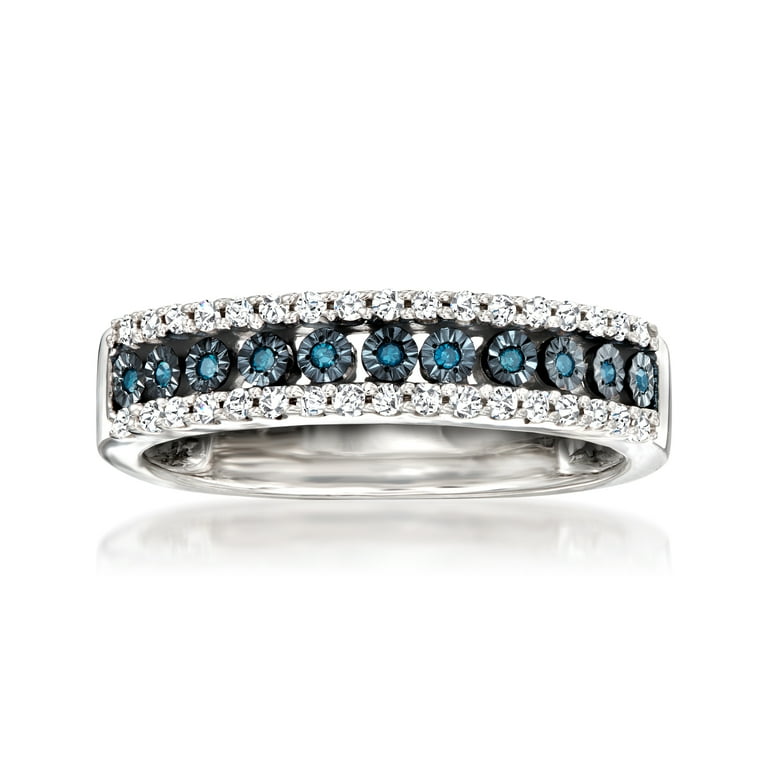 Ross-Simons White and Blue Diamond 3-Row Ring in