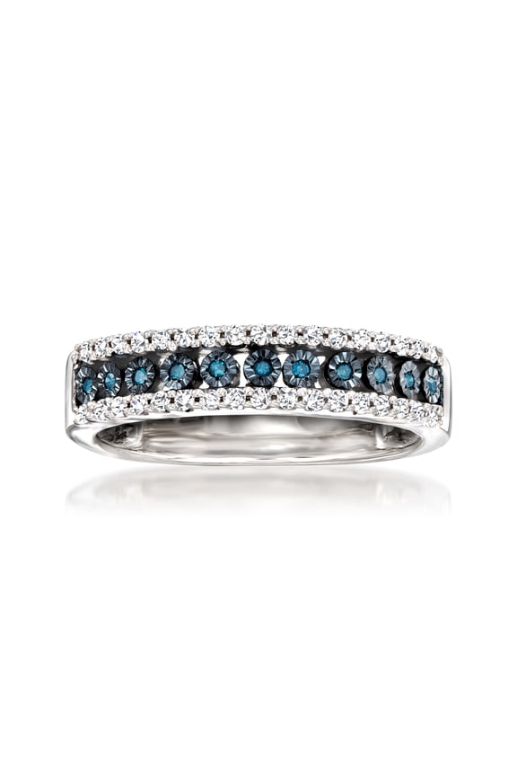 0.25 ct. t.w. White and Blue Diamond 3-Row Ring in Sterling Silver, Women's, Adult
