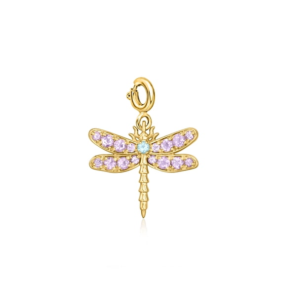 Ross-Simons 0.30 ct. t.w. Amethyst Dragonfly Charm With Single Swiss Blue Topaz in 18kt Gold Over Sterling, Women's, Adult
