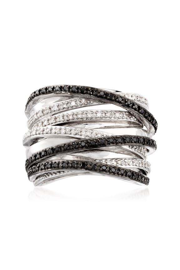 0.30 ct. t.w. Black and White Diamond Highway Ring in Sterling Silver, Women's, Adult