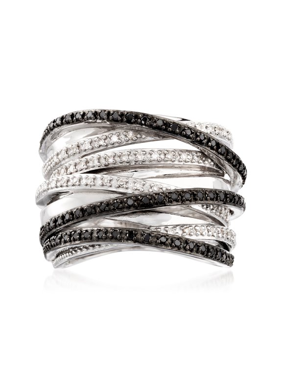 0.30 ct. t.w. Black and White Diamond Highway Ring in Sterling Silver, Women's, Adult