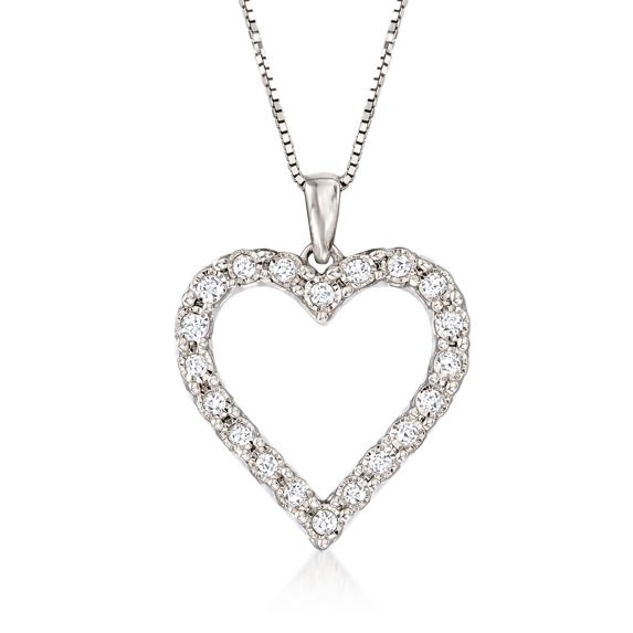 Ross-Simons 0.30 ct. t.w. Diamond Heart Pendant Necklace in Sterling Silver, Women's, Adult