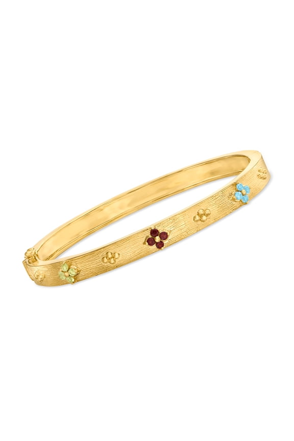 0.30 ct. t.w. Multi-Gemstone Floral Bangle Bracelet in 18kt Gold Over Sterling, Women's, Adult