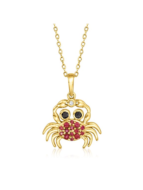0.30 ct. t.w. Ruby and .10 ct. t.w. Black Spinel Crab Pendant Necklace With Single Diamond in 18kt Gold Over Sterling, Women's, Adult