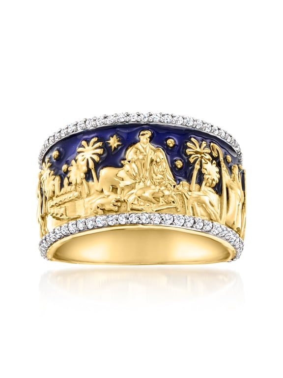0.30 ct. t.w. White Topaz and Blue Enamel Nativity Ring in 18kt Gold Over Sterling, Women's, Adult