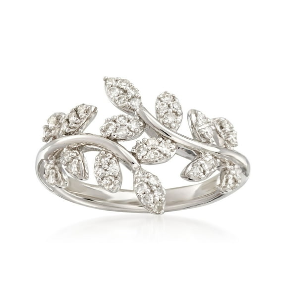 Ross-Simons 0.33 ct. t.w. Diamond Laurel Leaf Bypass Ring in Sterling Silver, Women's, Adult