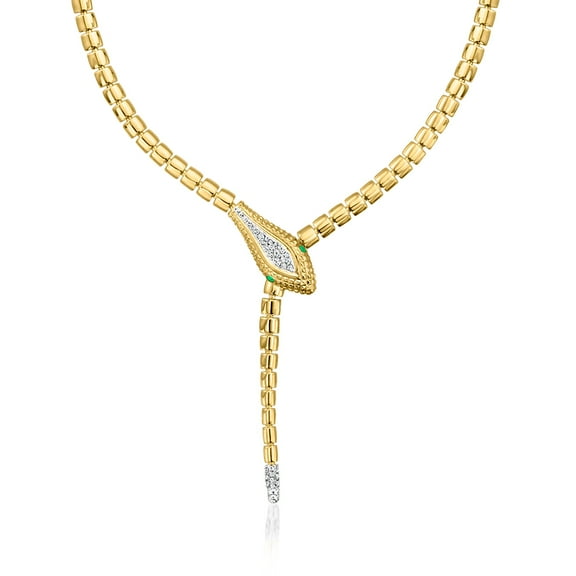 Ross-Simons 0.33 ct. t.w. Diamond Snake Y-Necklace With Emerald Eyes in 18kt Gold Over Sterling, Women's, Adult
