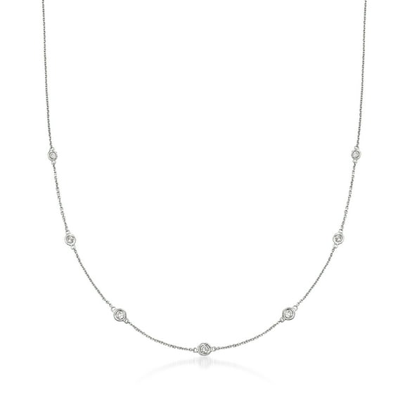 Ross-Simons 0.33 ct. t.w. Graduated Bezel-Set Diamond Station Necklace in 14kt White Gold, Women's, Adult