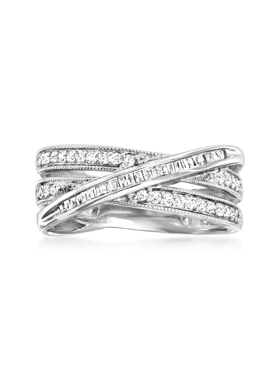 0.33 ct. t.w. Round and Baguette Diamond Crisscross Highway Ring in Sterling Silver, Women's, Adult