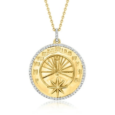 Ross-Simons 0.35 ct. t.w. Diamond Sundial Pendant Necklace in 18kt Gold Over Sterling, Women's, Adult