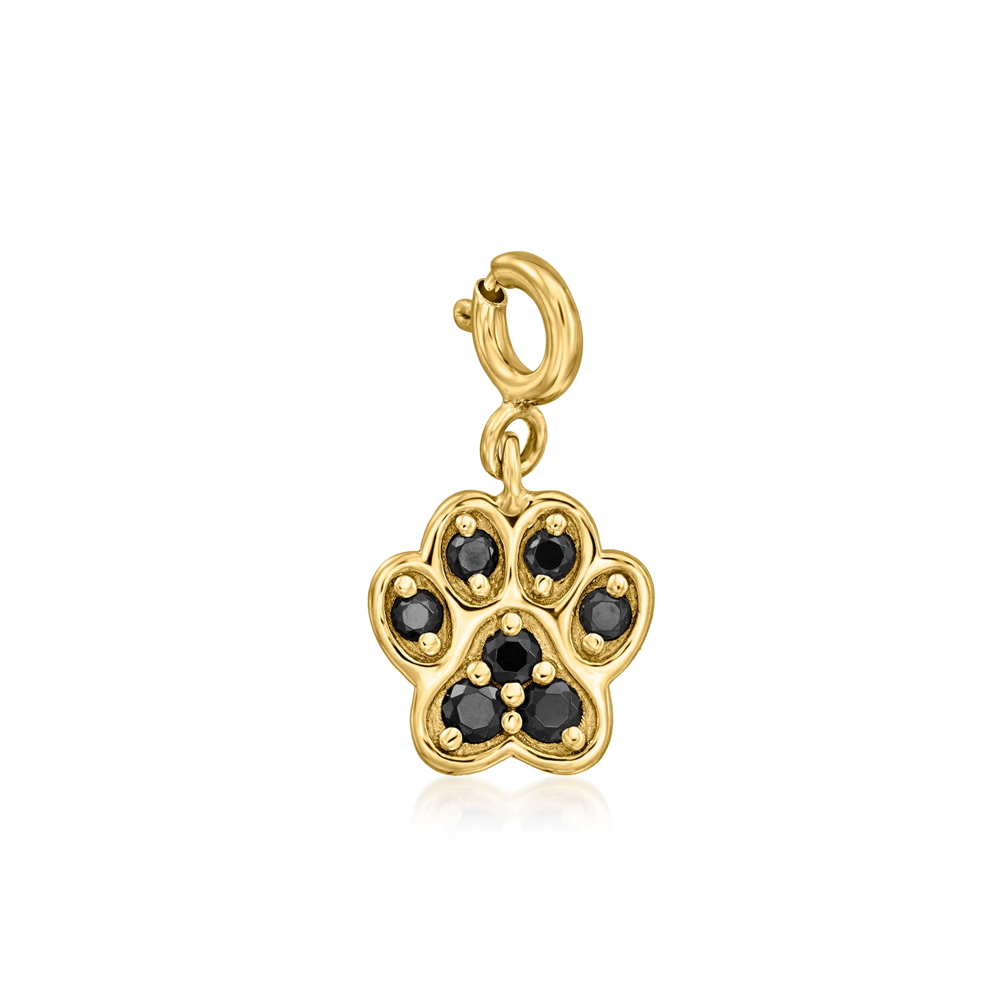 Ross-Simons 0.40 ct. t.w. Black Spinel Paw Print Charm in 18kt Gold Over Sterling, Women's, Adult