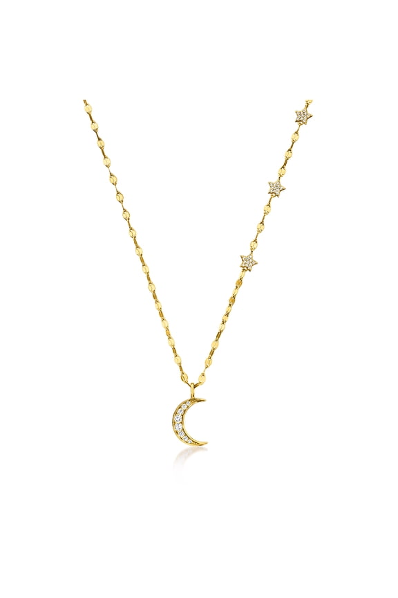 0.40 ct. t.w. CZ Moon and Star Necklace in 18kt Gold Over Sterling, Women's, Adult