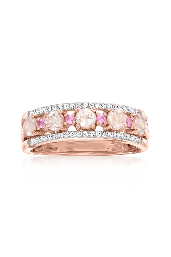 0.45 ct. t.w. Morganite and .10 ct. t.w. Diamond Ring With Pink Sapphire Accents in 18kt Rose Gold Over Sterling, Women's, Adult
