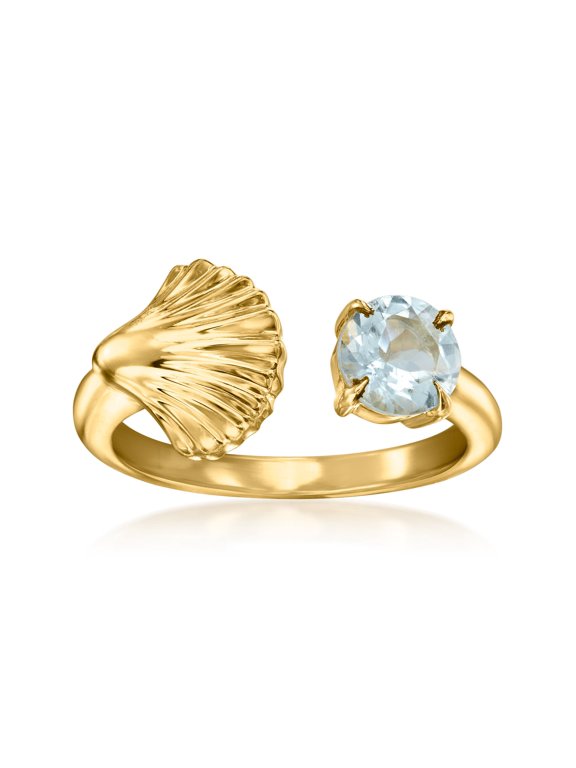 0.50 Carat Aquamarine Seashell Open-Space Ring in 18kt Gold Over Sterling, Women's, Adult