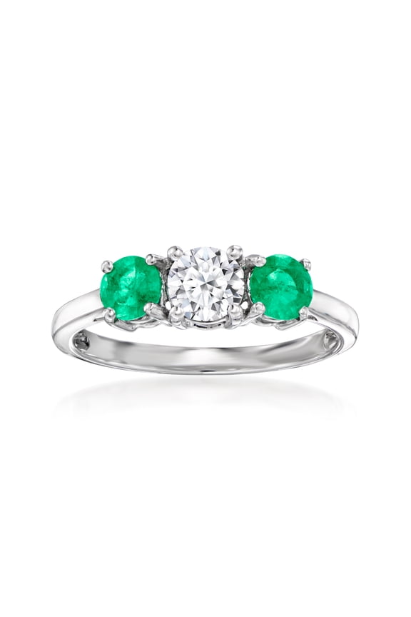 0.50 Carat Lab-Grown Diamond Ring With .40 ct. t.w. Emeralds in 14kt White Gold, Women's, Adult