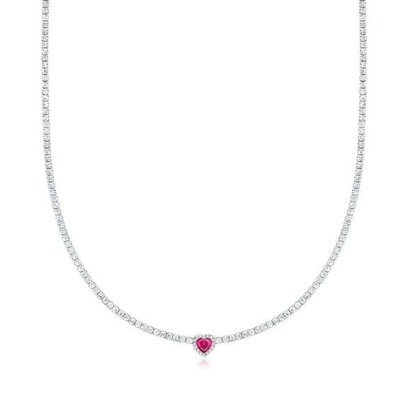 Ross-Simons 0.50 Carat Simulated Ruby Heart Necklace With 3.50 ct. t.w. Czs in Sterling Silver, Women's, Adult