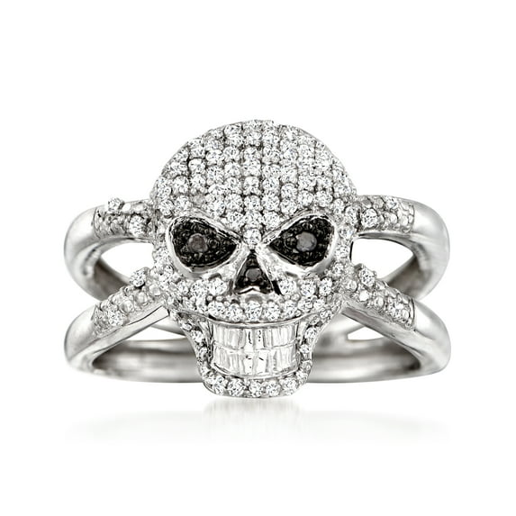 Ross-Simons 0.50 ct. t.w. Black and White Diamond Skull Ring in Sterling Silver, Women's, Adult