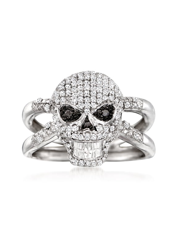 0.50 ct. t.w. Black and White Diamond Skull Ring in Sterling Silver, Women's, Adult