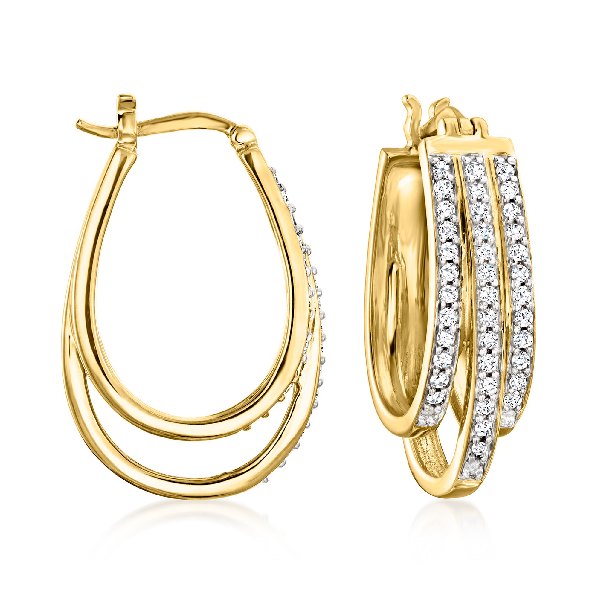 Ross-Simons 0.50 ct. t.w. Diamond 3-Row Hoop Earrings in 18kt Gold Over ...