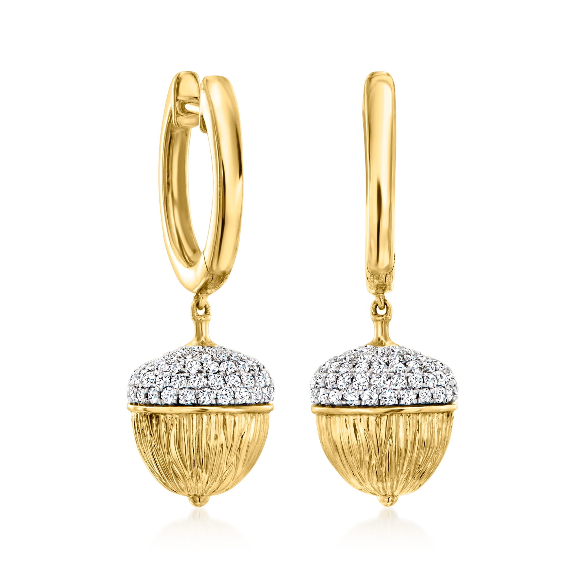 Ross-Simons 0.50 ct. t.w. Diamond Acorn Hoop Drop Earrings in 18kt Gold Over Sterling, Women's, Adult