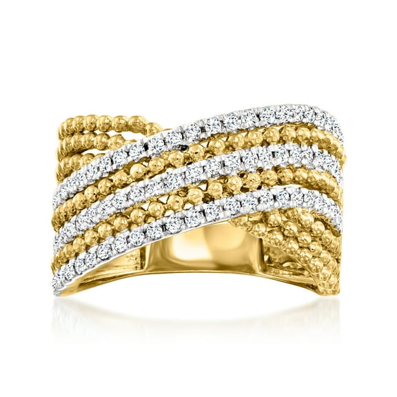 Ross-Simons 0.50 ct. t.w. Diamond Beaded Crisscross Ring in 18kt Gold Over Sterling, Women's, Adult