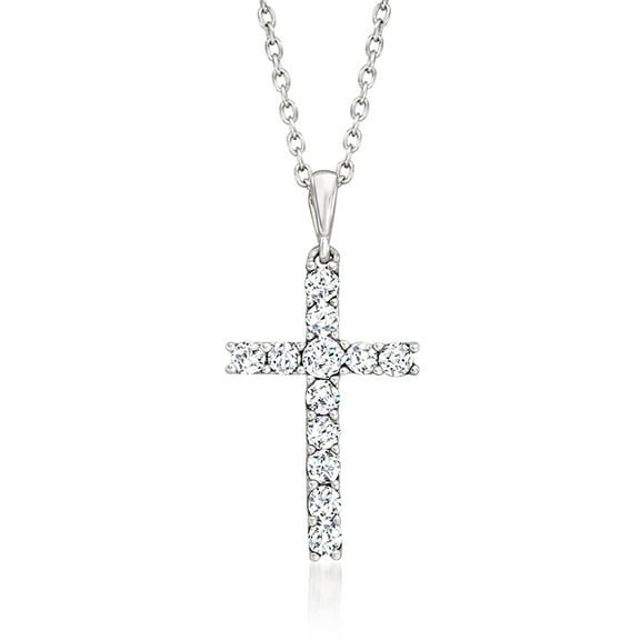 Ross-Simons 0.50 ct. t.w. Diamond Cross Pendant Necklace in Sterling Silver, Women's, Adult