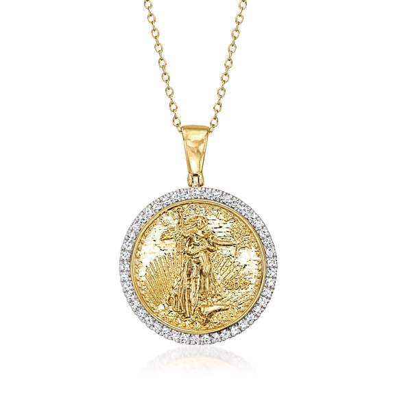Ross-Simons 0.50 ct. t.w. Diamond Replica Liberty Coin Pendant Necklace in 18kt Gold Over Sterling, Women's, Adult