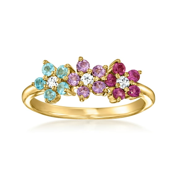 Ross-Simons 0.50 ct. t.w. Multi-Gemstone Floral Ring With Lab-Grown Diamonds in 18kt Gold Over Sterling, Women's, Adult