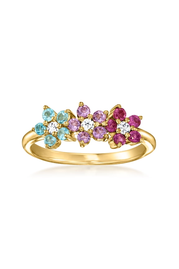 0.50 ct. t.w. Multi-Gemstone Floral Ring With Lab-Grown Diamonds in 18kt Gold Over Sterling, Women's, Adult