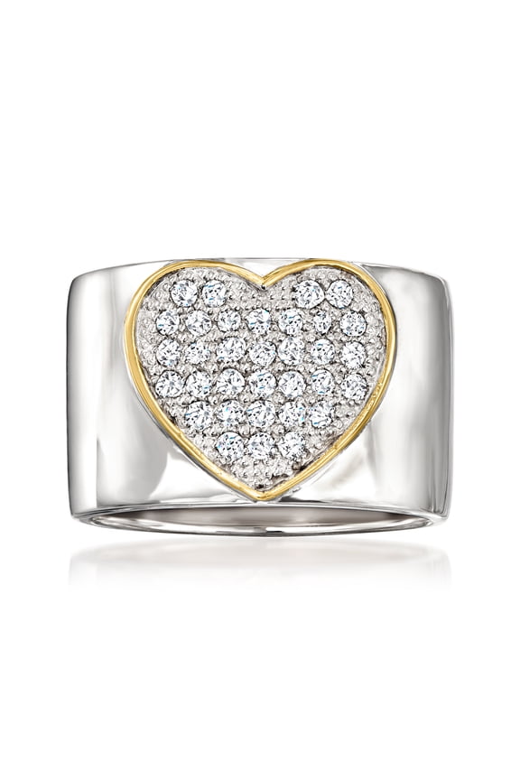 0.50 ct. t.w. Pave Diamond Heart Ring in Sterling Silver With 14kt Yellow Gold, Women's, Adult