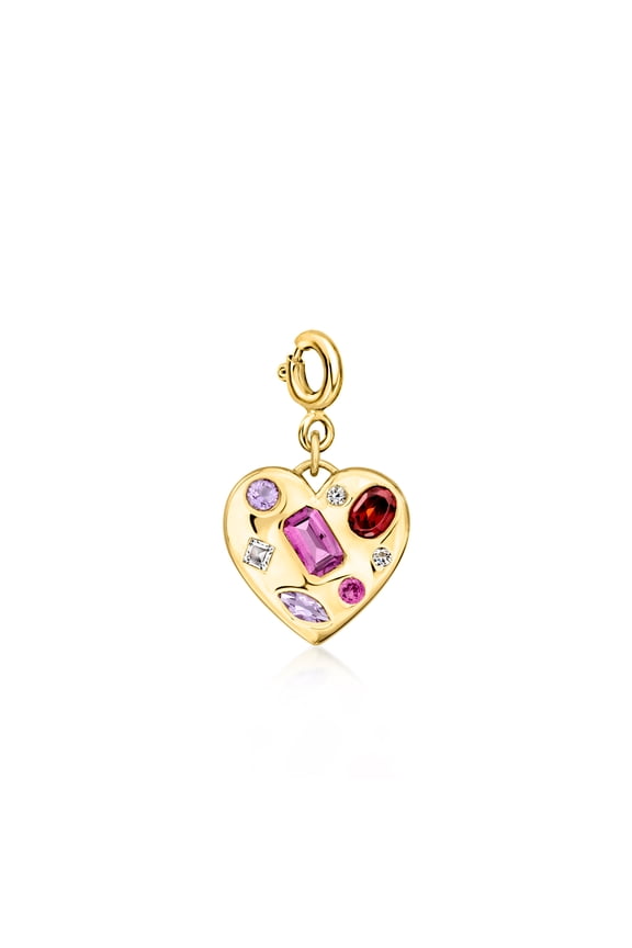 0.57 ct. t.w. Multi-Gemstone Heart Charm in 18kt Gold Over Sterling, Women's, Adult
