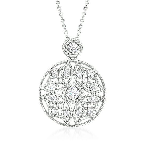 Ross-Simons 0.60 ct. t.w. CZ Openwork Pendant Necklace in Sterling Silver, Women's, Adult