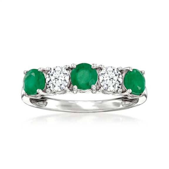 Ross-Simons 0.60 ct. t.w. Emerald and .50 ct. t.w. Lab-Grown Diamond Ring in 14kt White Gold, Women's, Adult