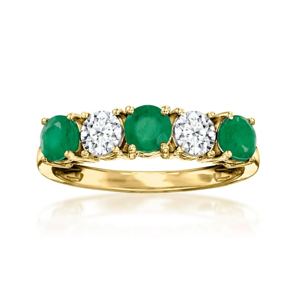 Ross-Simons 0.60 ct. t.w. Emerald and .50 ct. t.w. Lab-Grown Diamond Ring in 14kt Yellow Gold, Women's, Adult