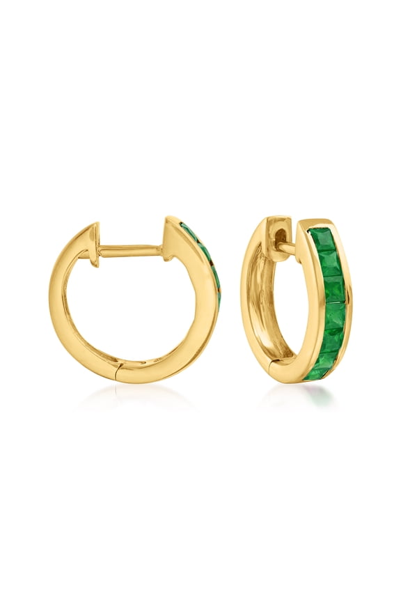 0.60 ct. t.w. Square-Cut Emerald Huggie Hoop Earrings in 14kt Yellow Gold, Women's, Adult
